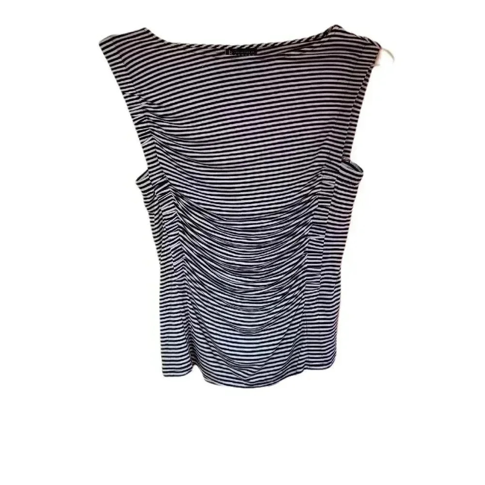Bobeau black and white striped sleeveless blouse with ruching Size Small NWOT